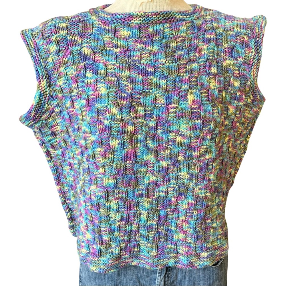 70s 80s Handknit Rainbow Pastel Sweater Sleeveless, Sweater Vest, Vintage